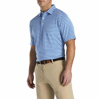 Men's Footjoy Lisle Golf Shirts Blue/White NZ-243509